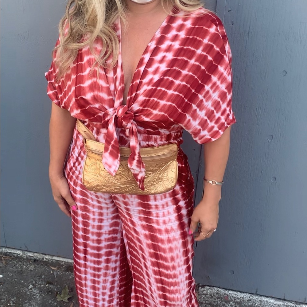 One piece front tie jumpsuit
